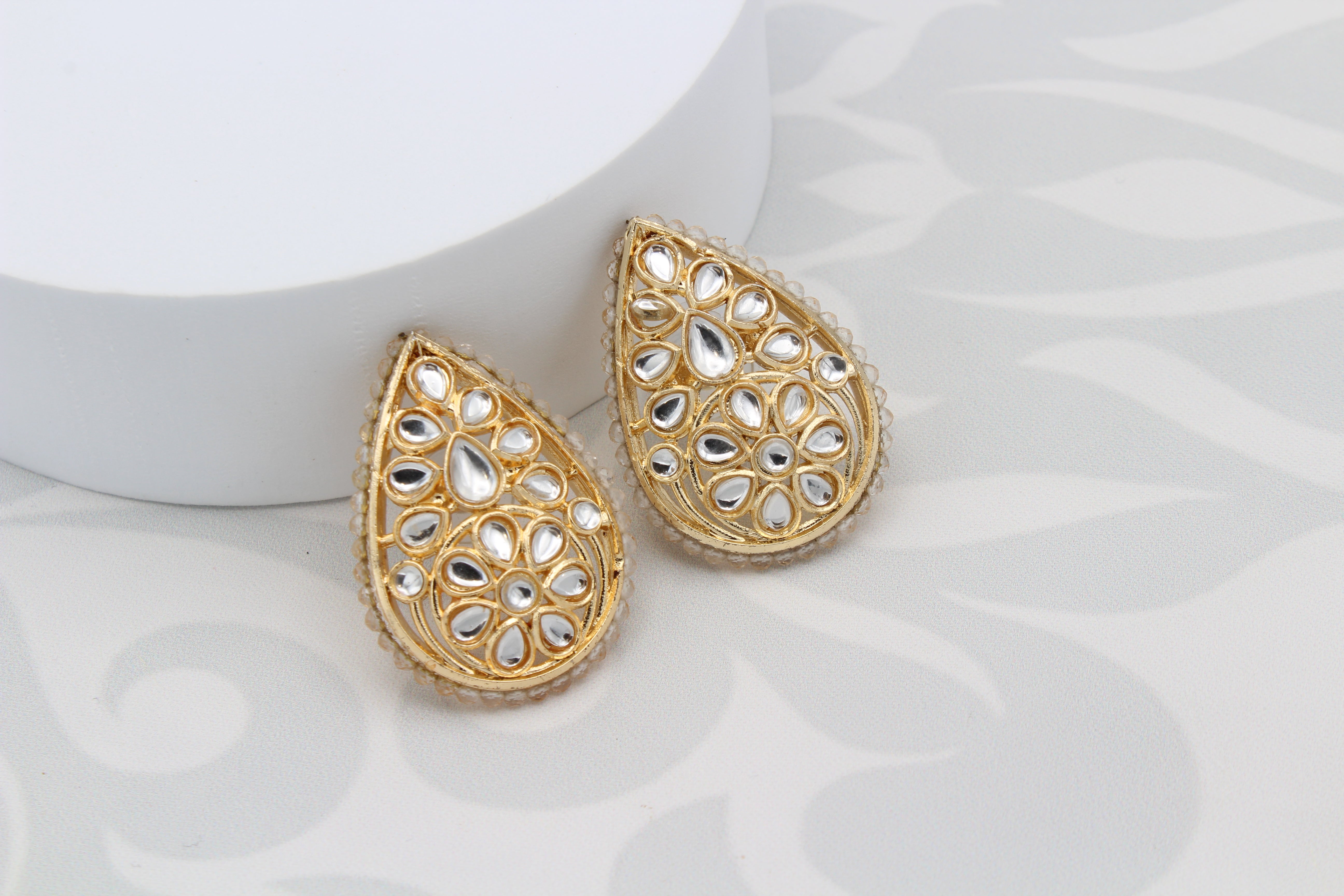 Teardrop Kundan Studs